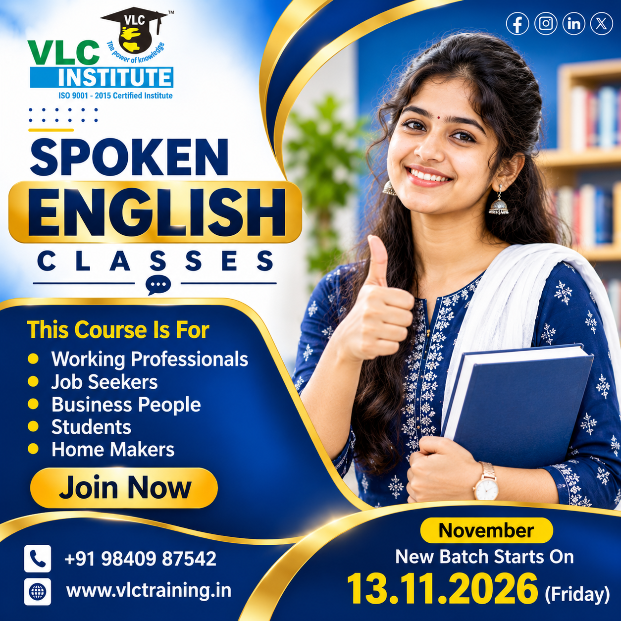 VLC Institute Spoken English Classes Poster